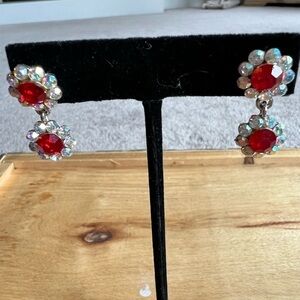 Vintage red and silver stud rhinestone earrings